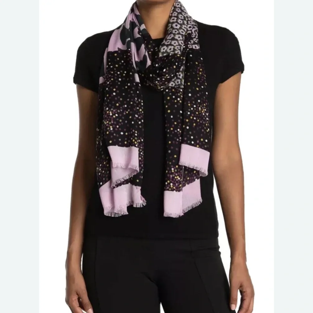 Kate Spade shawl scarf 25X75” light summer evening beach cruise pink black